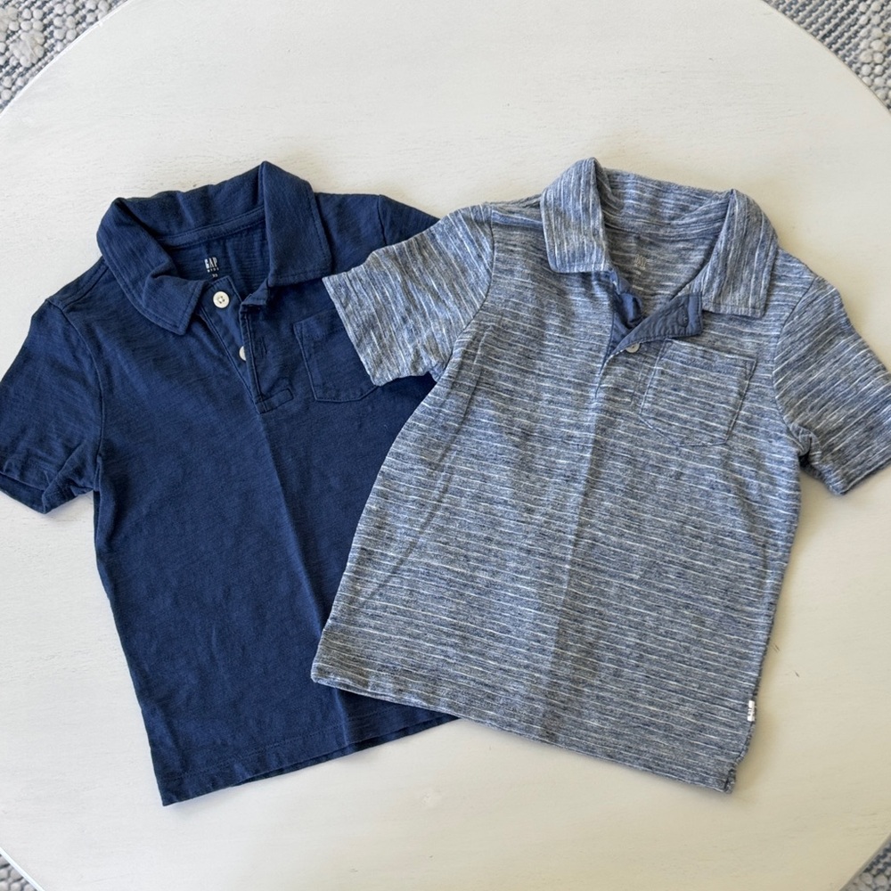 GAP Kids Slub Polo Shirts - Navy and Light Blue-Gray Striped